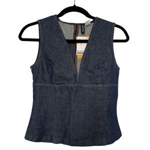 NWT Divided Sleeveles Denim Low-Cut V-Neck Top Women's Size XS Dark Wash